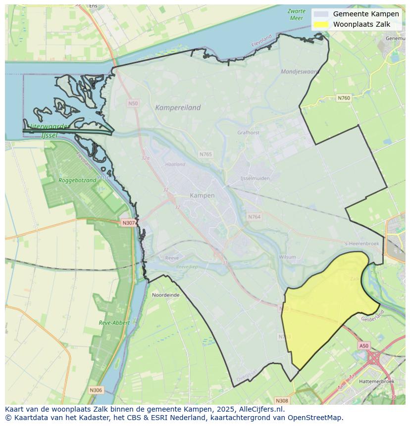 Afbeelding van de woonplaats Zalk op de kaart.