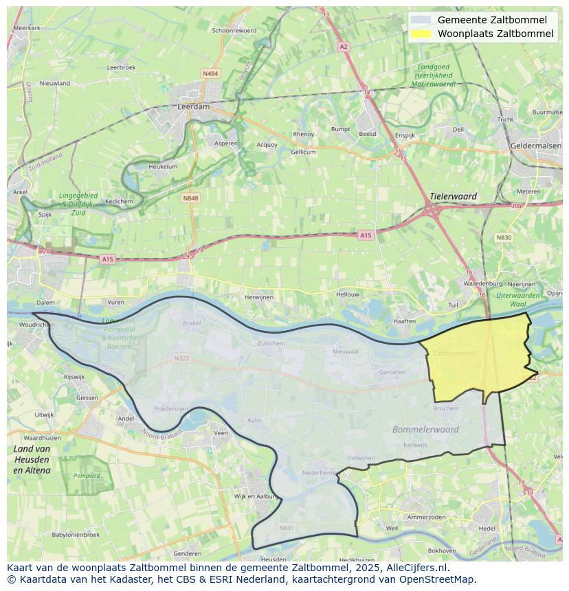Afbeelding van de woonplaats Zaltbommel op de kaart.