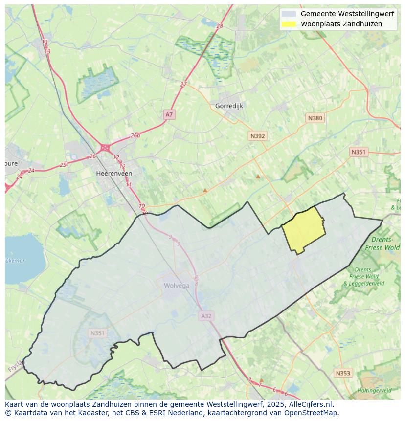 Afbeelding van de woonplaats Zandhuizen op de kaart.