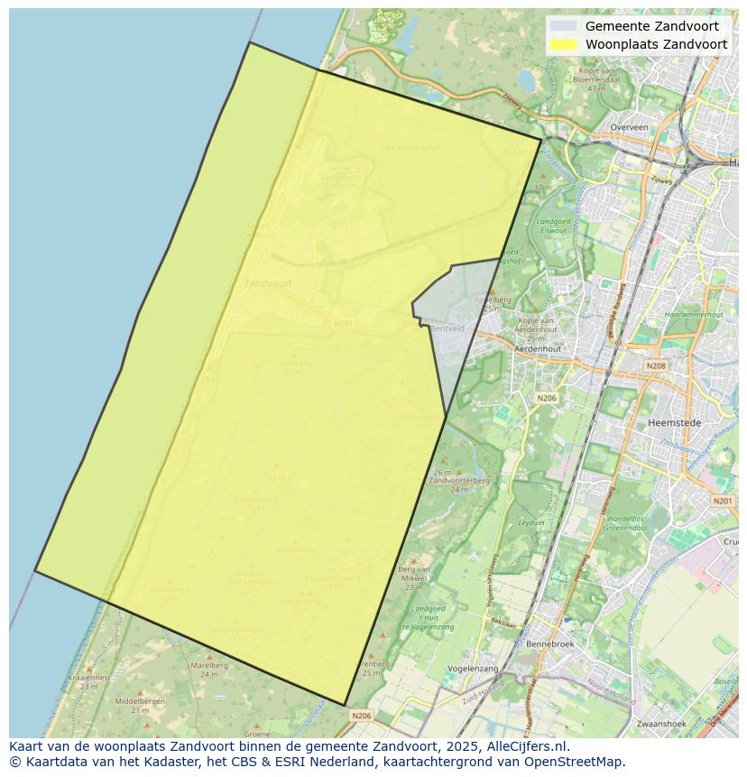 Afbeelding van de woonplaats Zandvoort op de kaart.