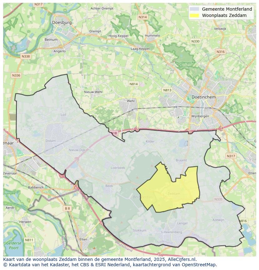 Afbeelding van de woonplaats Zeddam op de kaart.