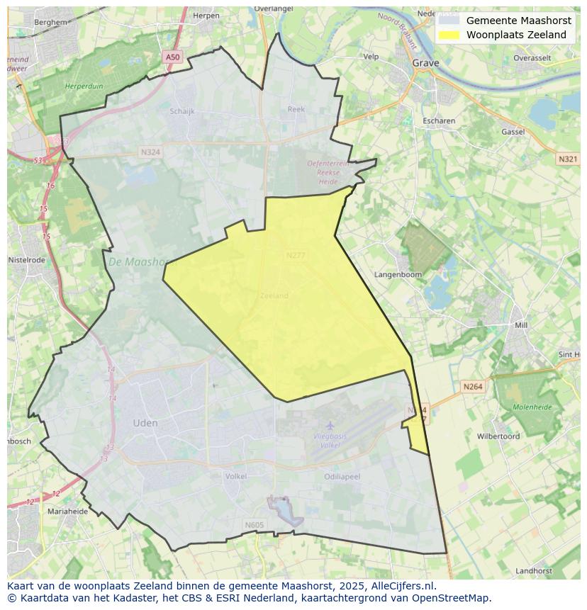 Afbeelding van de woonplaats Zeeland op de kaart.
