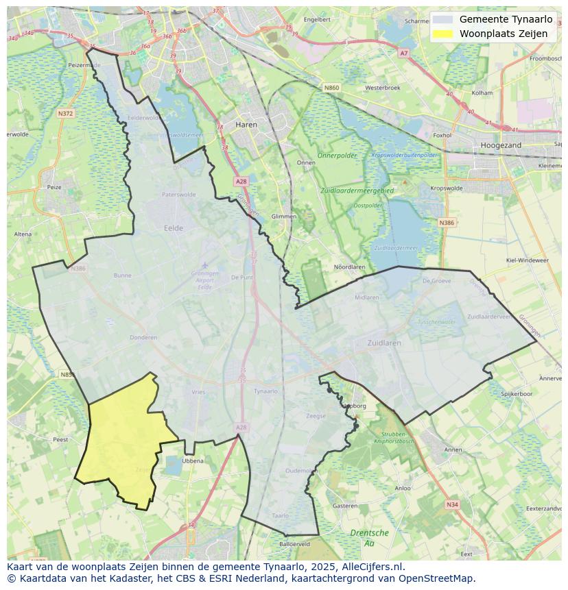 Afbeelding van de woonplaats Zeijen op de kaart.