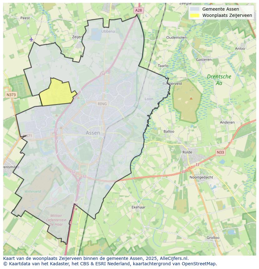 Afbeelding van de woonplaats Zeijerveen op de kaart.