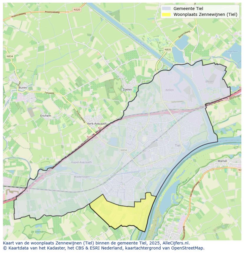 Afbeelding van de woonplaats Zennewijnen op de kaart.