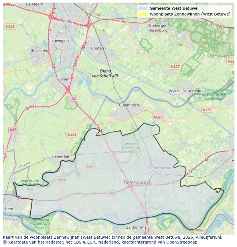 Afbeelding van de woonplaats Zennewijnen op de kaart.