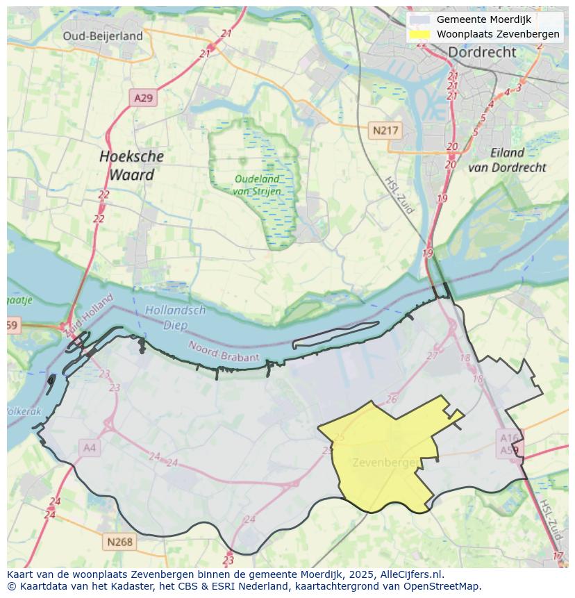 Afbeelding van de woonplaats Zevenbergen op de kaart.
