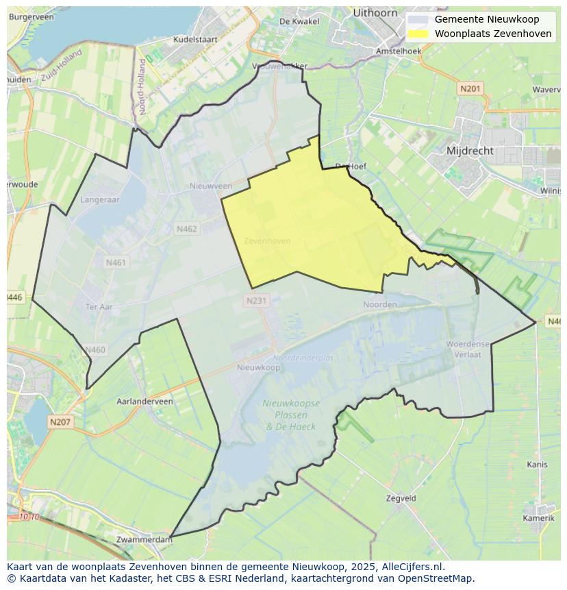 Afbeelding van de woonplaats Zevenhoven op de kaart.