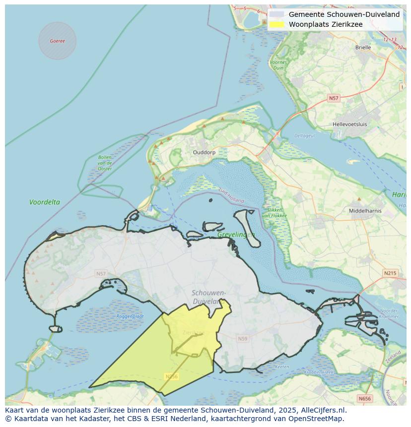 Afbeelding van de woonplaats Zierikzee op de kaart.