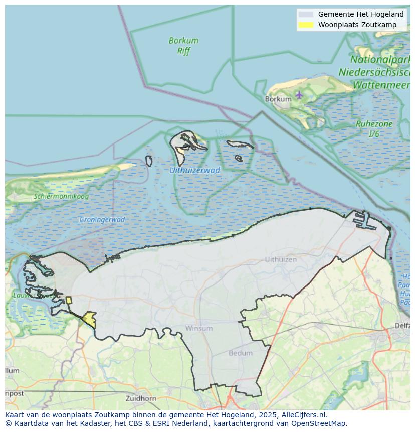 Afbeelding van de woonplaats Zoutkamp op de kaart.