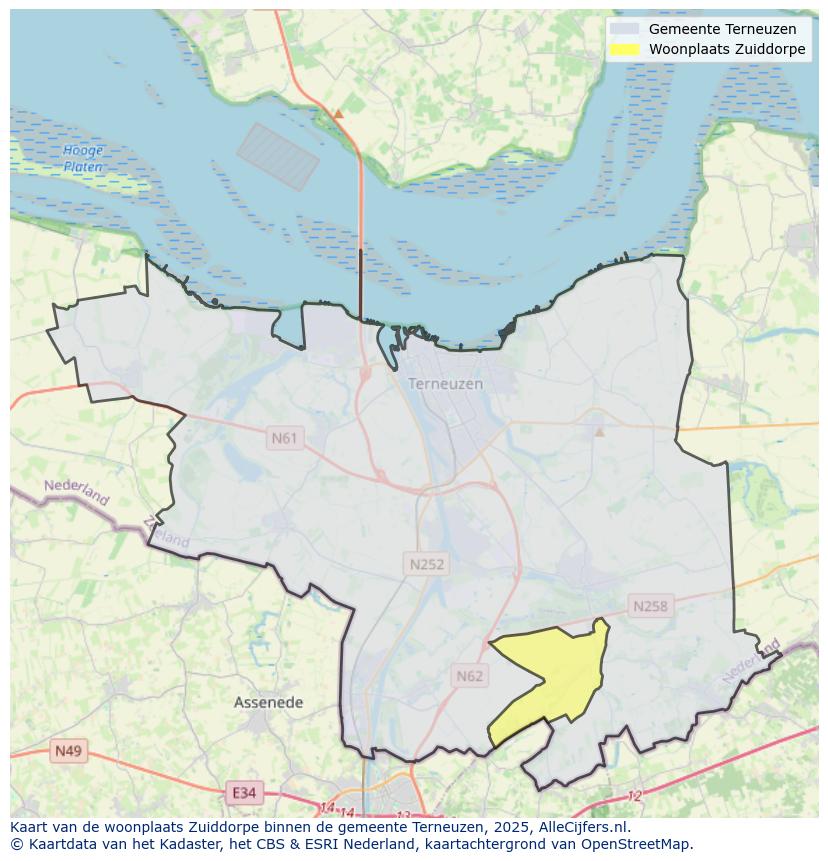 Afbeelding van de woonplaats Zuiddorpe op de kaart.