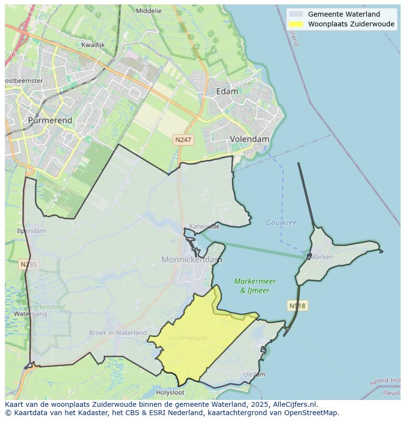 Afbeelding van de woonplaats Zuiderwoude op de kaart.