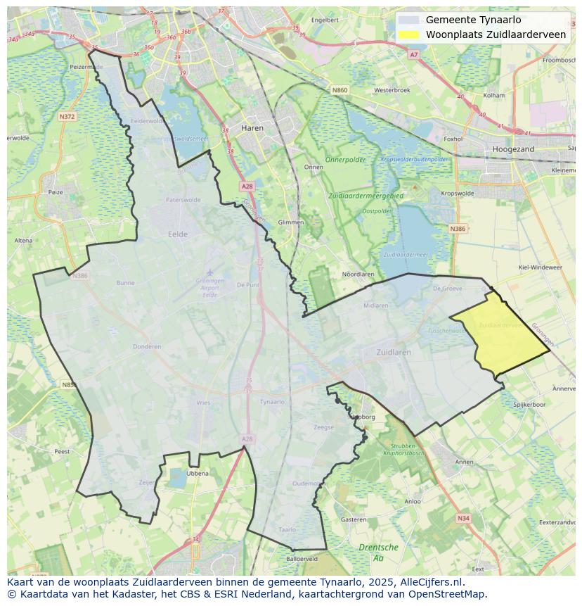 Afbeelding van de woonplaats Zuidlaarderveen op de kaart.