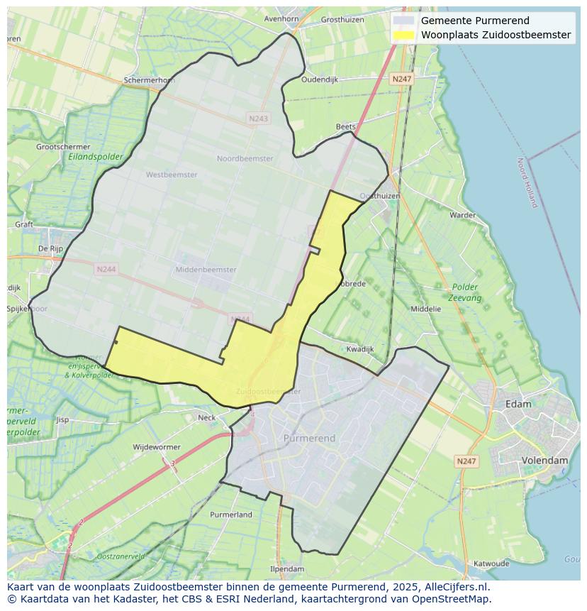 Afbeelding van de woonplaats Zuidoostbeemster op de kaart.