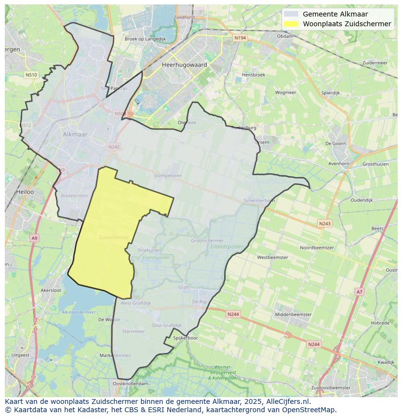 Afbeelding van de woonplaats Zuidschermer op de kaart.