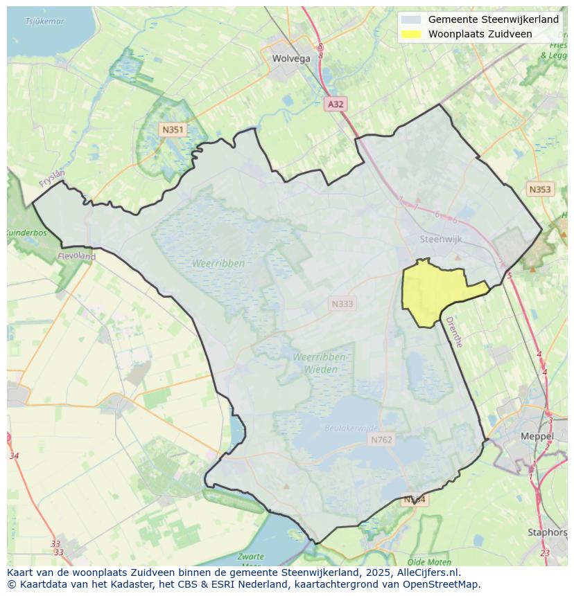 Afbeelding van de woonplaats Zuidveen op de kaart.