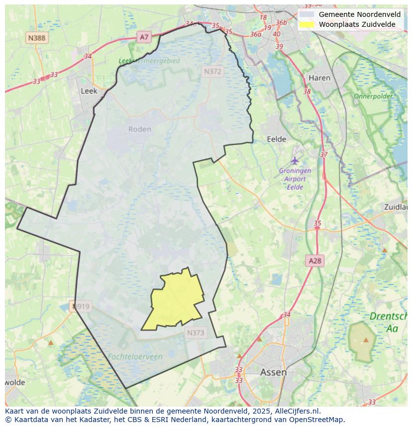 Afbeelding van de woonplaats Zuidvelde op de kaart.