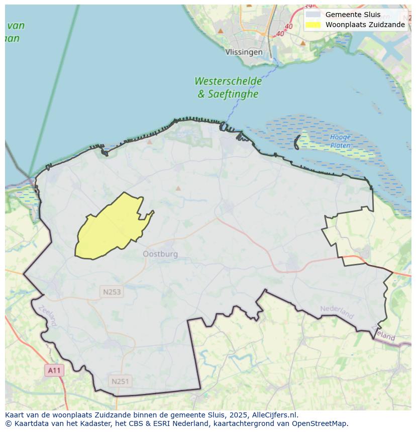 Afbeelding van de woonplaats Zuidzande op de kaart.