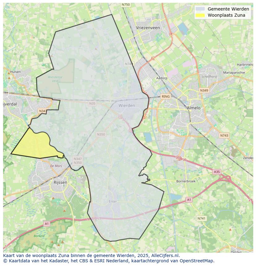 Afbeelding van de woonplaats Zuna op de kaart.