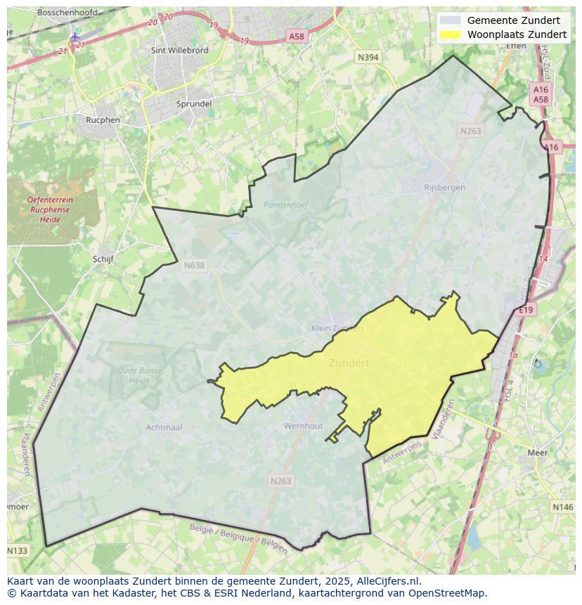 Afbeelding van de woonplaats Zundert op de kaart.