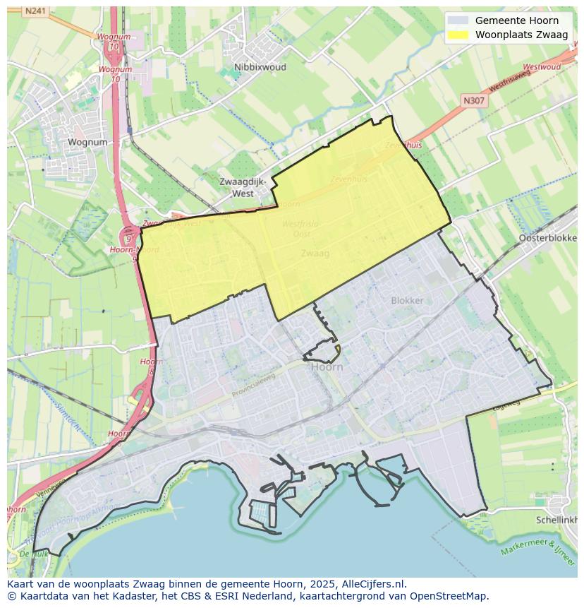 Afbeelding van de woonplaats Zwaag op de kaart.