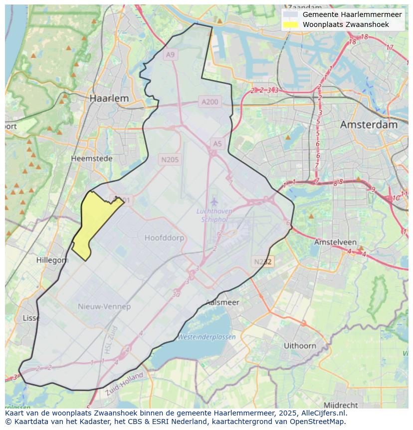 Afbeelding van de woonplaats Zwaanshoek op de kaart.