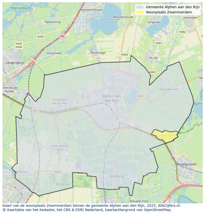 Afbeelding van de woonplaats Zwammerdam op de kaart.