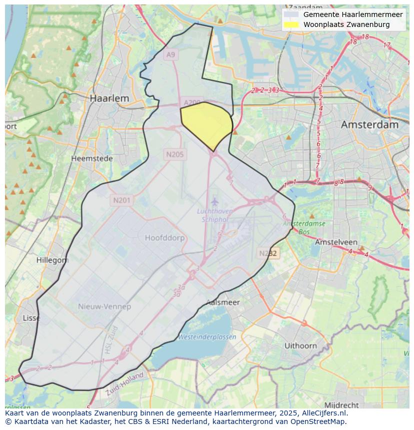 Afbeelding van de woonplaats Zwanenburg op de kaart.