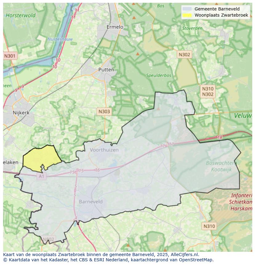 Afbeelding van de woonplaats Zwartebroek op de kaart.