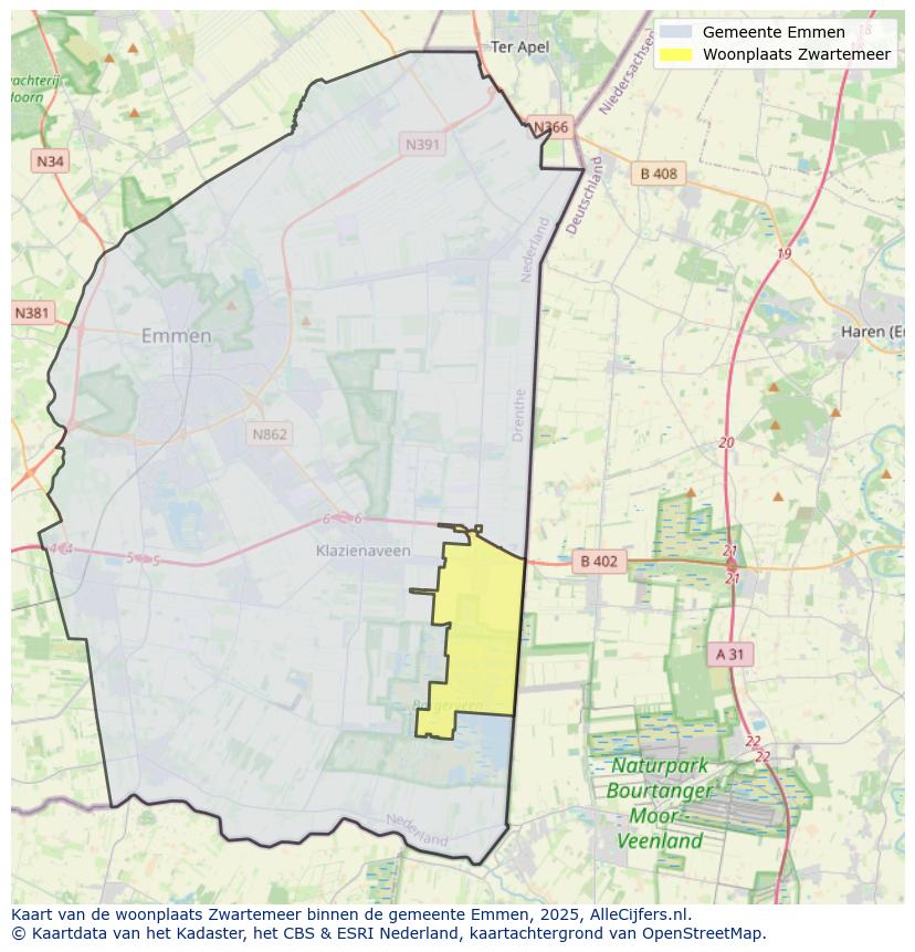Afbeelding van de woonplaats Zwartemeer op de kaart.