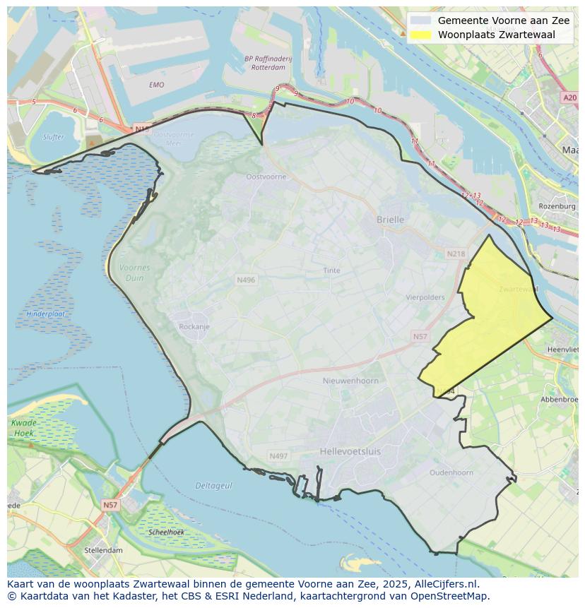 Afbeelding van de woonplaats Zwartewaal op de kaart.