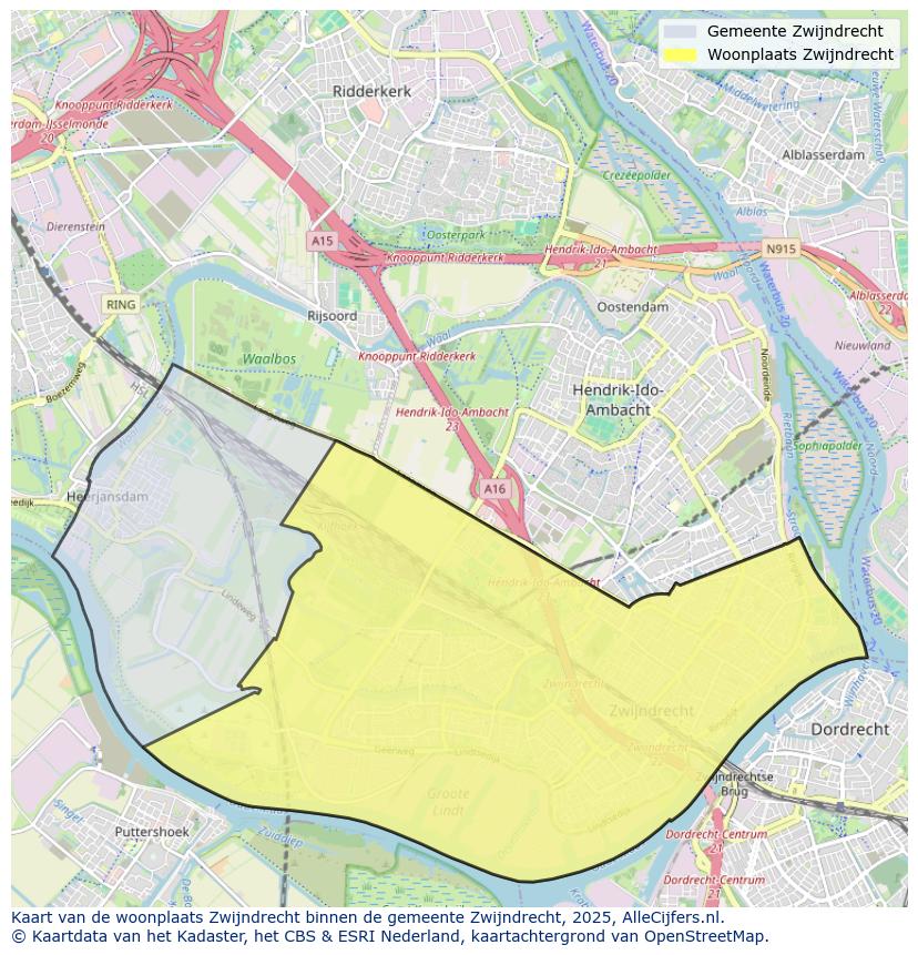 Afbeelding van de woonplaats Zwijndrecht op de kaart.