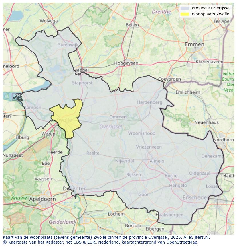 Afbeelding van de woonplaats Zwolle op de kaart.