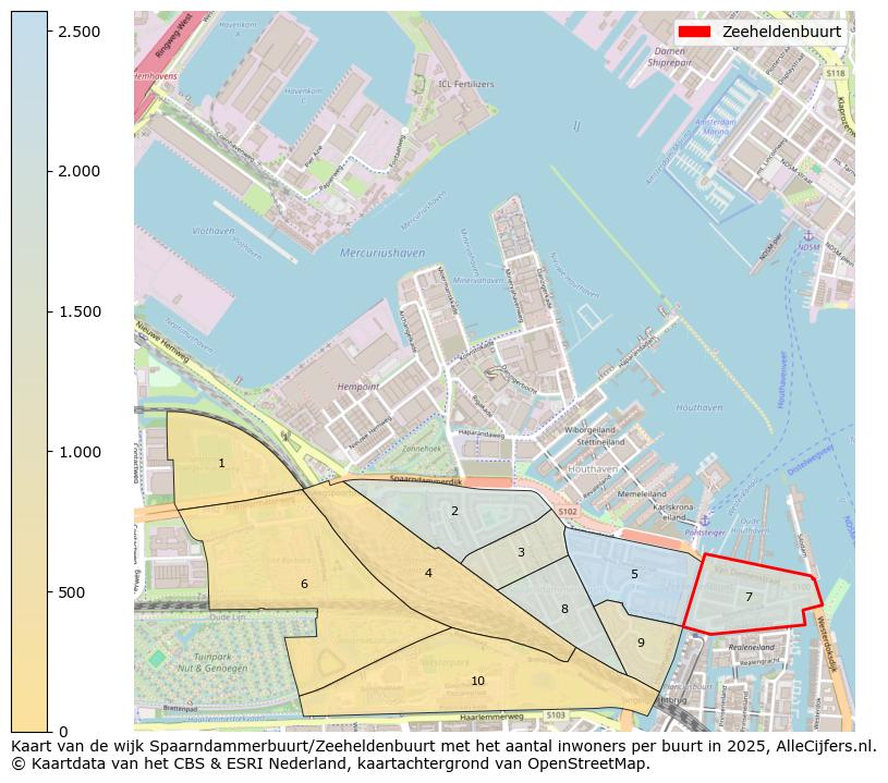 Afbeelding van de Zeeheldenbuurt op de kaart.