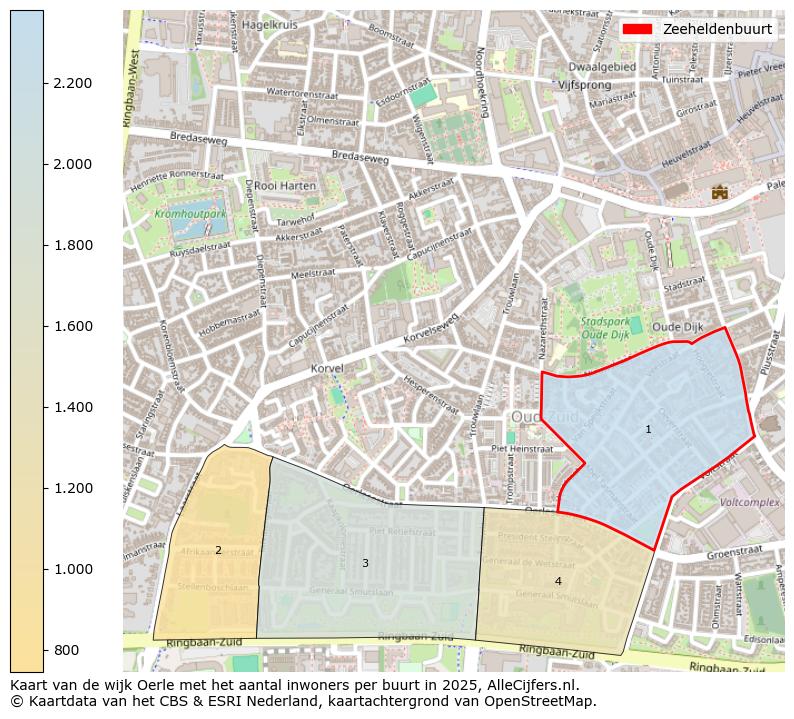 Afbeelding van de Zeeheldenbuurt op de kaart.