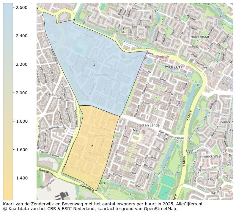 Afbeelding van de Zenderwijk en Bovenweg op de kaart.