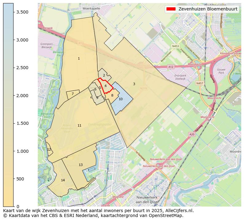 Afbeelding van de Zevenhuizen Bloemenbuurt op de kaart.