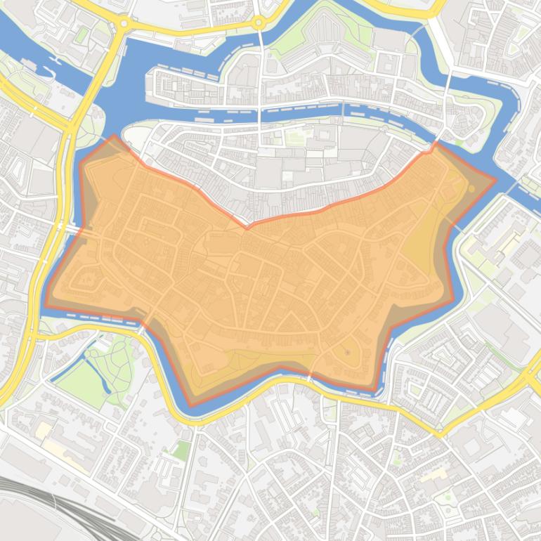 Kaart van de buurt Binnenstad-Zuid.