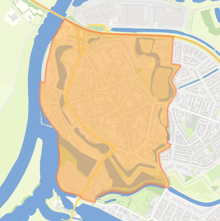 Kaart van de buurt De oude Stad binnen de gracht.