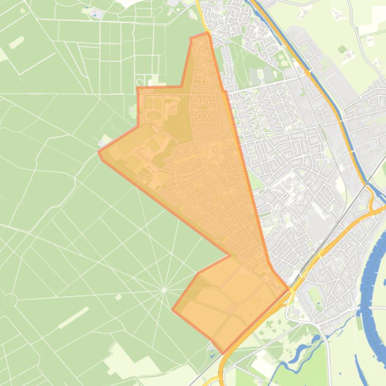 Kaart van de buurt Dieren-West boven spoorlijn.