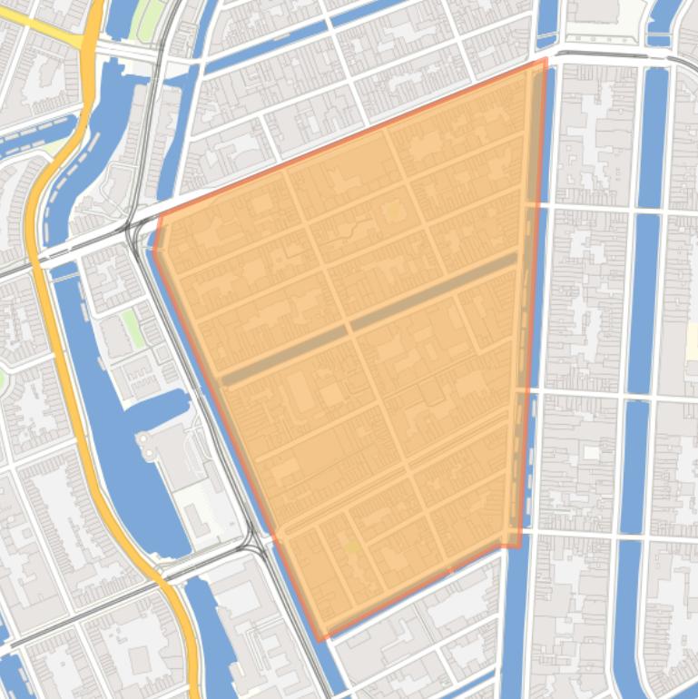 Kaart van de Elandsgrachtbuurt.