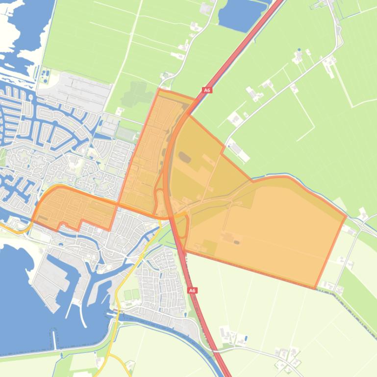 Kaart van de buurt Lemmer-West.