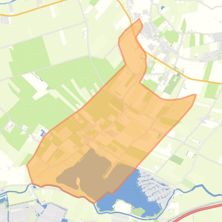 Kaart van de buurt Ommerveld en verspreide huizen polder Meerten.
