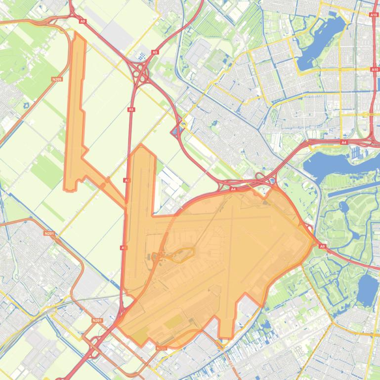 Kaart van de buurt Schiphol.