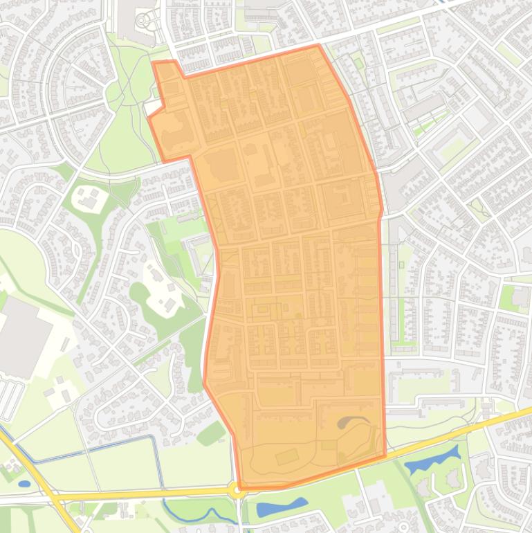 Kaart van de buurt Stadsveld-Zuid.