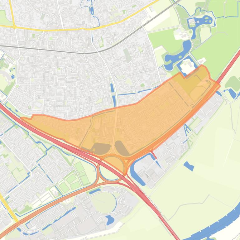 Kaart van de buurt Velp-Zuid ten zuiden van Waterstraat.