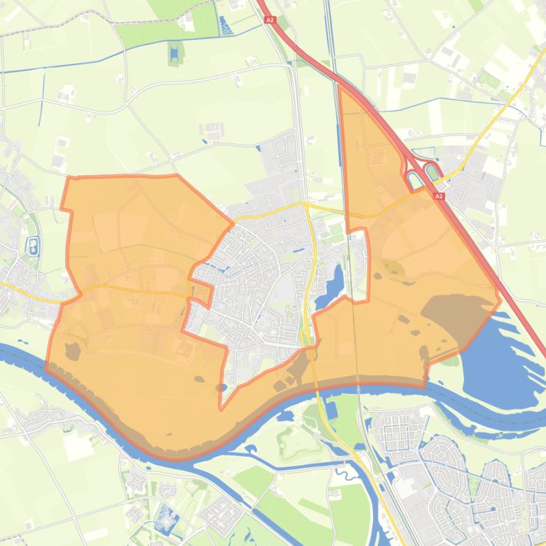 Kaart van de buurt Verspreide huizen in het bouwgebied.