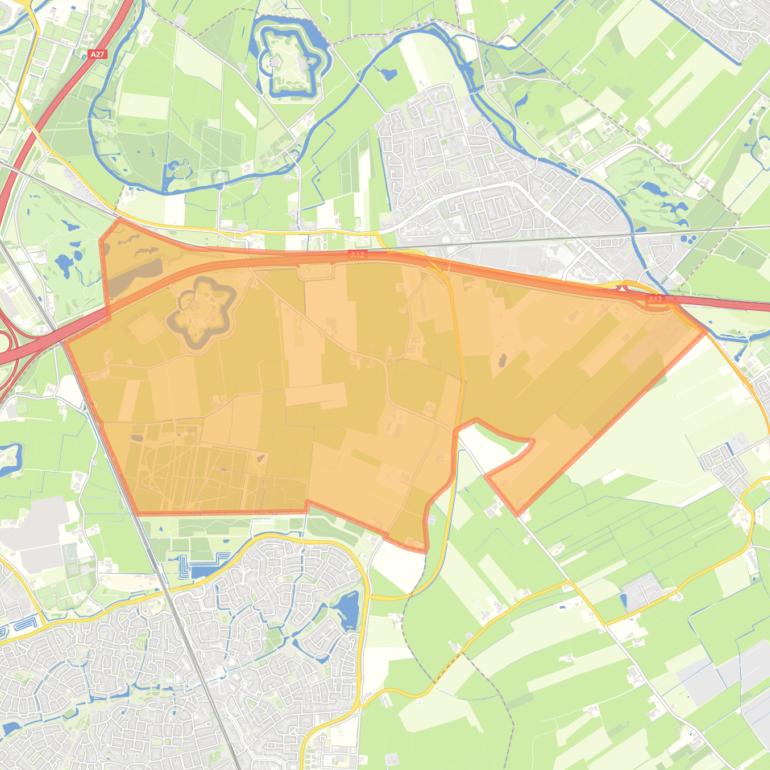 Kaart van de buurt Verspreide huizen in het zuiden.