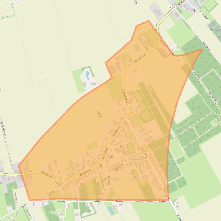 Kaart van de buurt Vriescheloo-Zuid.