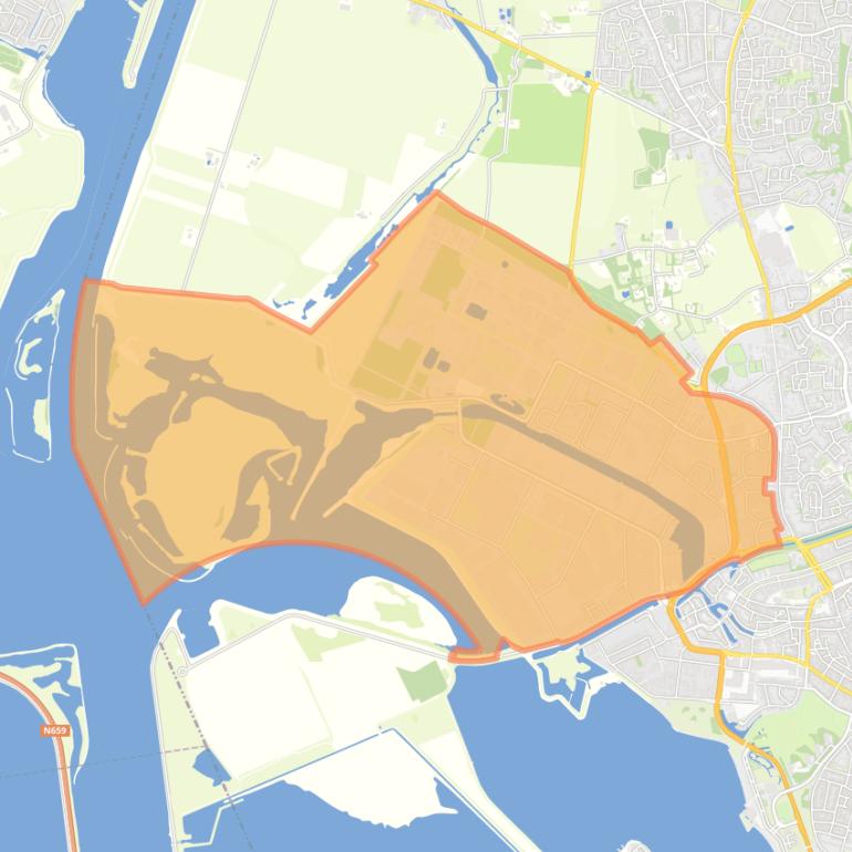 Kaart van de buurt Waterfront-Industriegebied.